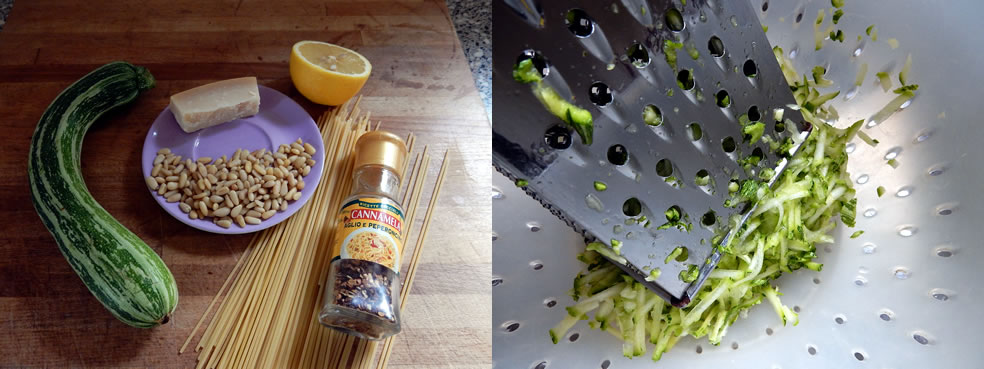 Ingrediënten voor pasta met courgette en citroenschil