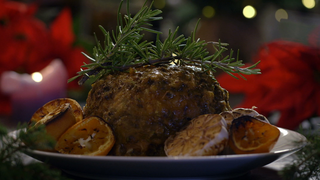 Gebraad van knolselderij met saus van citrus